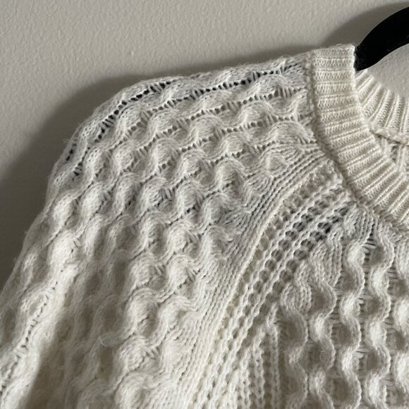 Express London Women XS Ivory Lace-Up Details Cable Knit Crew Neck Tunic Sweater - Picture 7 of 10